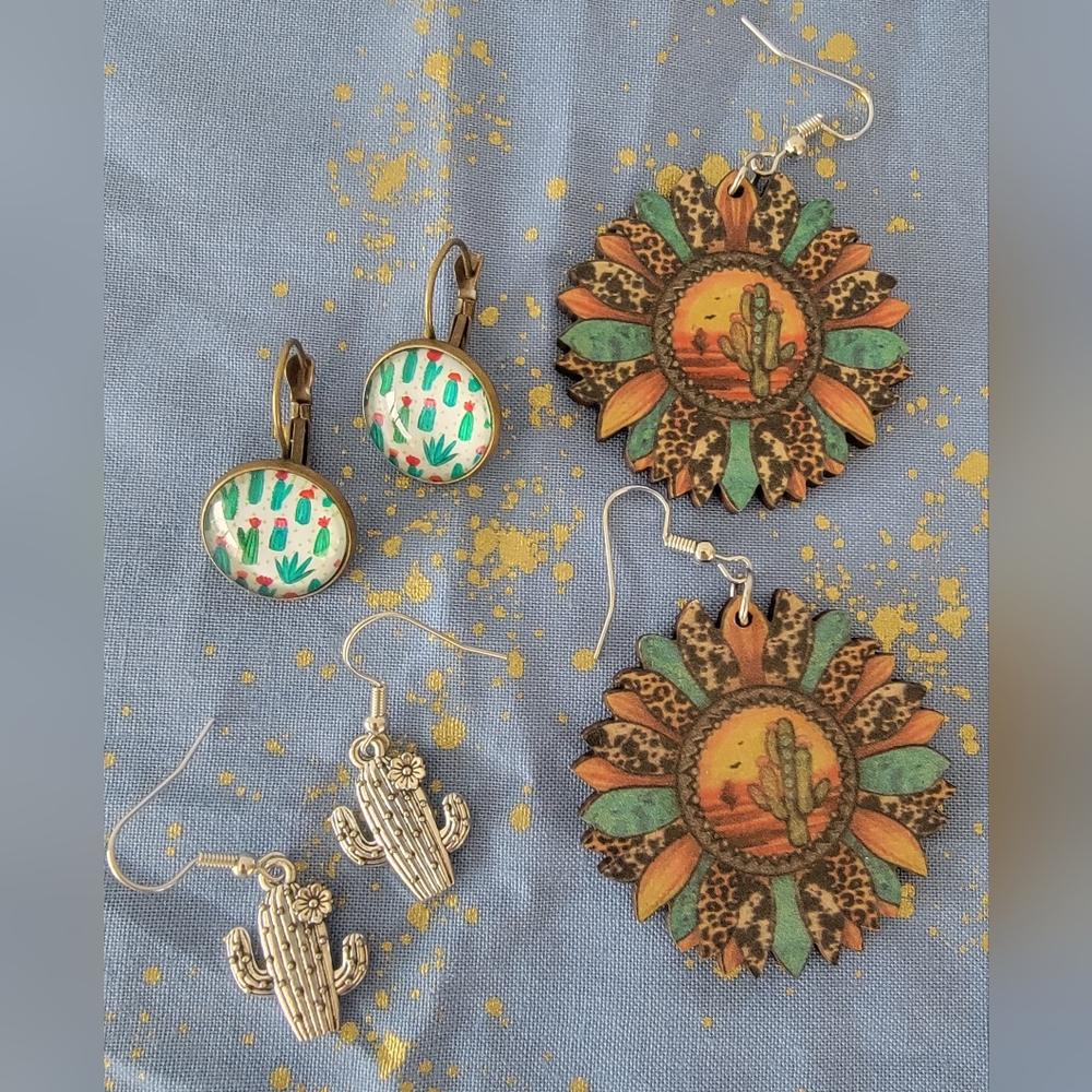 Earrings Southwest Cactus group of 3